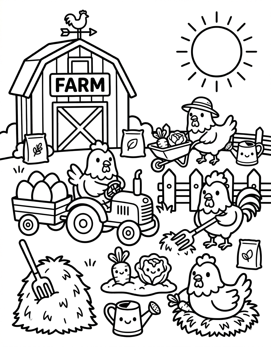 Farm Chickens Working